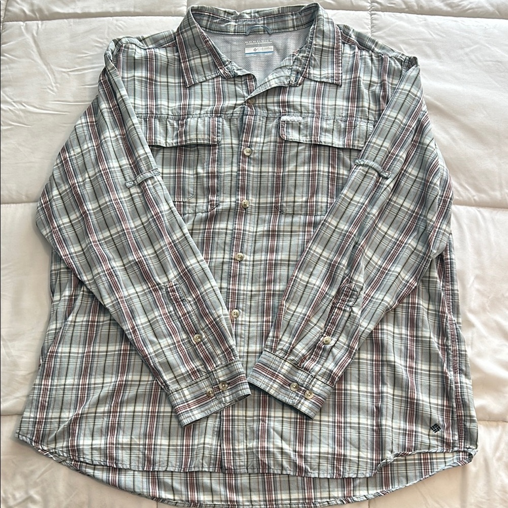 Columbia Omni-wick Shirt Men’s Size 2X Green Plaid Button Down Long Sleeve